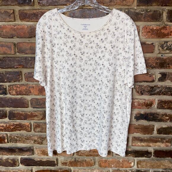 Croft & Barrow Beige Circle Print Crew Neck Short Sleeve Top Women's Size 1X - Picture 1 of 4